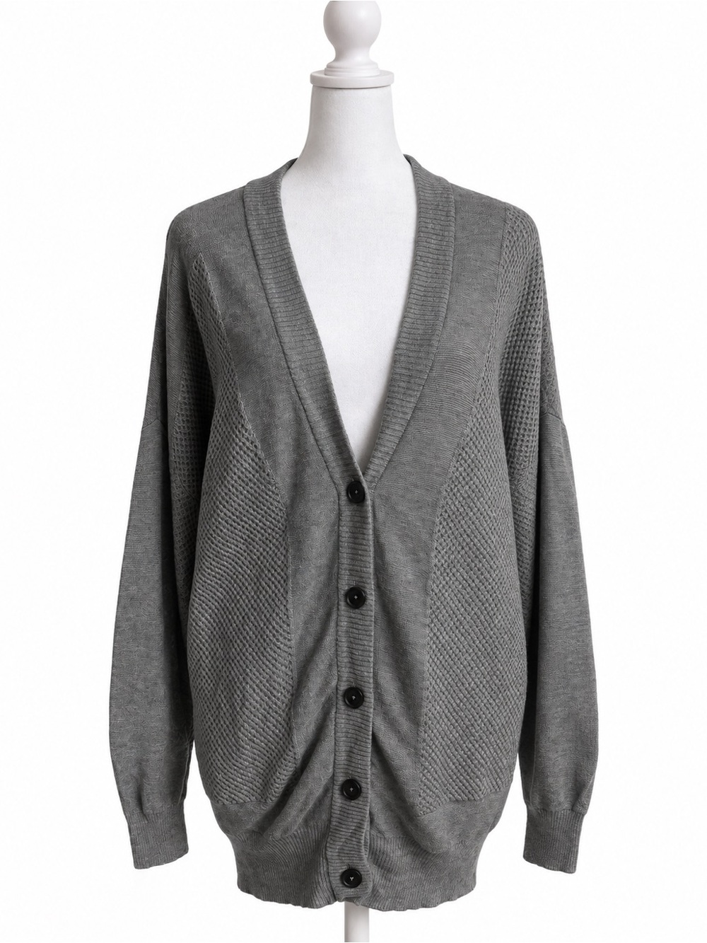 Magaschoni Women’s M Gray 70% Silk 30% Wool Button Front Cardigan Sweater